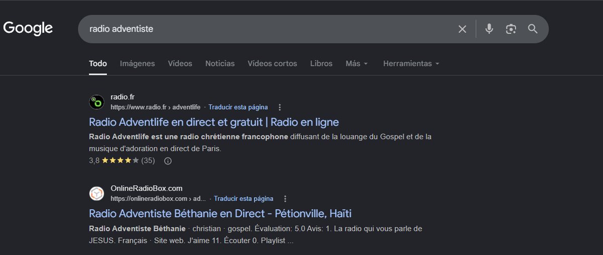 Búsqueda en Google: radio adventiste