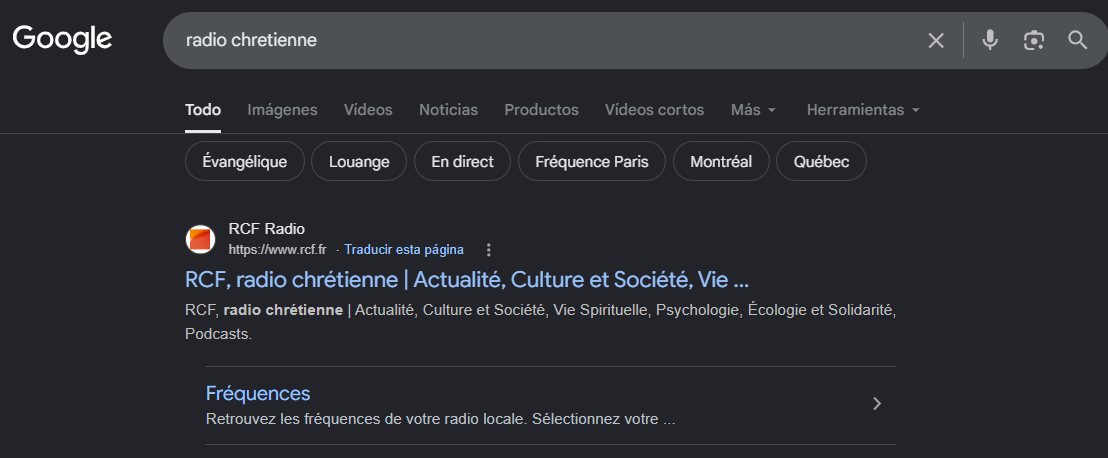 Búsqueda en Google: radio chretienne